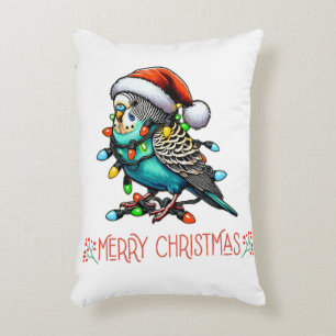 Budgie Budgerigar Parrot Christmas Hat Xmas Decorative Cushion