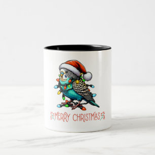 Budgie Budgerigar Parrot Christmas Hat Xmas Two-Tone Coffee Mug