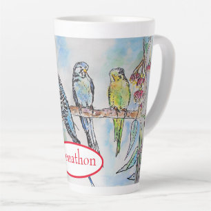 Budgie Budgies Bird Watercolor Painting Bird Latte Mug