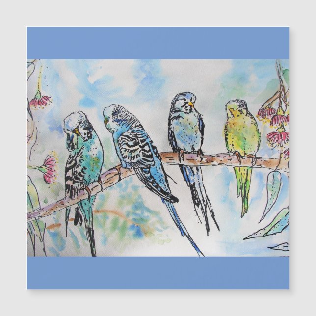 Budgie Budgies Watercolor Painting Bird Card (Front)