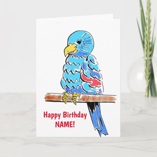 Budgie Colourful Birthday Card (Front)