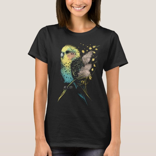 Budgie Dandelion Flower Budgerigar Parakeet Bird   T-Shirt (Front)