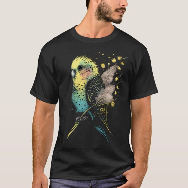 Budgie Dandelion Flower Budgerigar Parakeet Bird   T-Shirt (Front)