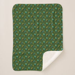 Budgie Frenzies Sherpa Blanket (Dark Green)