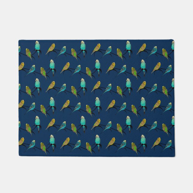 Budgie Frenzy Door Mat (Navy) (Front)