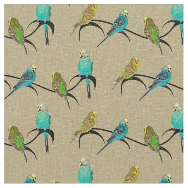 Budgie Frenzy Fabric (Gold) (Close Up)