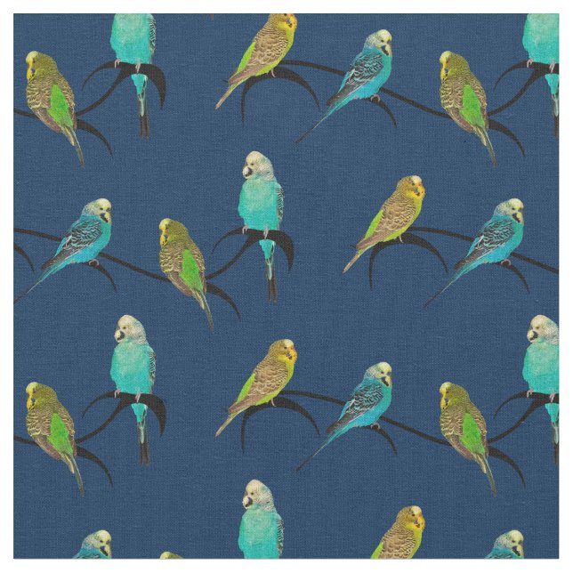 Budgie Frenzy Fabric (Navy) (Close Up)