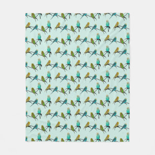 Budgie Frenzy Fleece Blanket (Light Cyan)