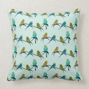 Budgie Frenzy Pillow (Light Cyan)