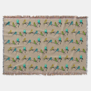 Budgie Frenzy Throw Blanket (Beige)