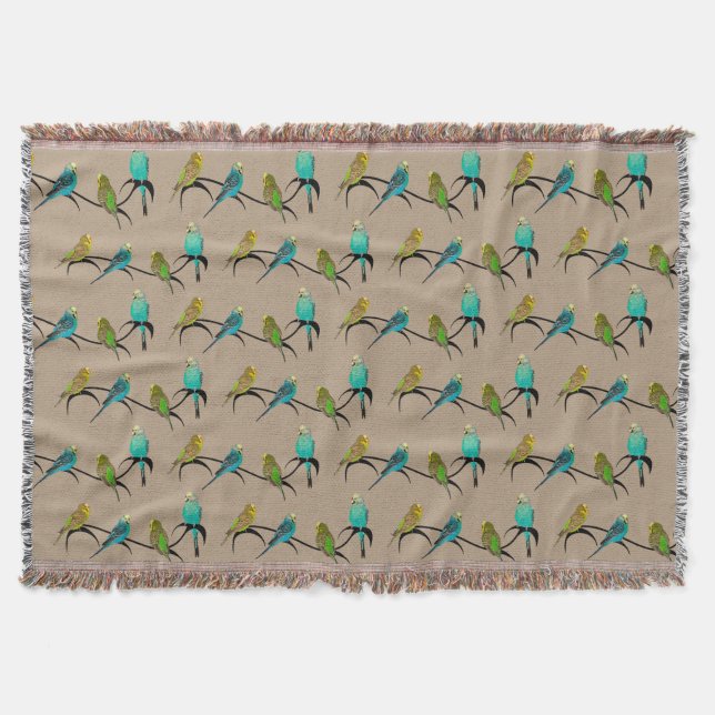 Budgie Frenzy Throw Blanket (Beige) (Front)