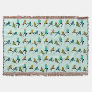 Budgie Frenzy Throw Blanket (Light Cyan)