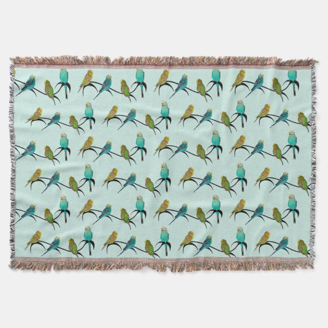Budgie Frenzy Throw Blanket (Light Cyan) (Front)