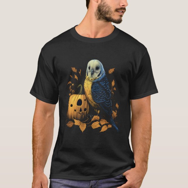 Budgie Halloween Pumpkin Budgerigar Parakeet Bird  T-Shirt (Front)