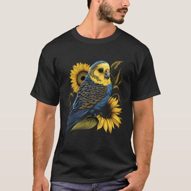 Budgie Mom Budgerigar Sunflower Parakeet Bird Moth T-Shirt (Front)