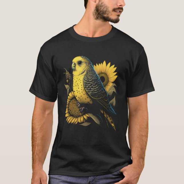 Budgie Mom Budgerigar Sunflower Parakeet Bird Moth T-Shirt (Front)