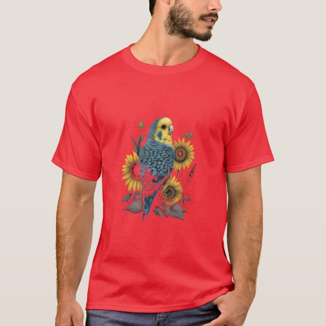 Budgie Mum Budgerigar Sunflower Parakeet Bird retr T-Shirt (Front)
