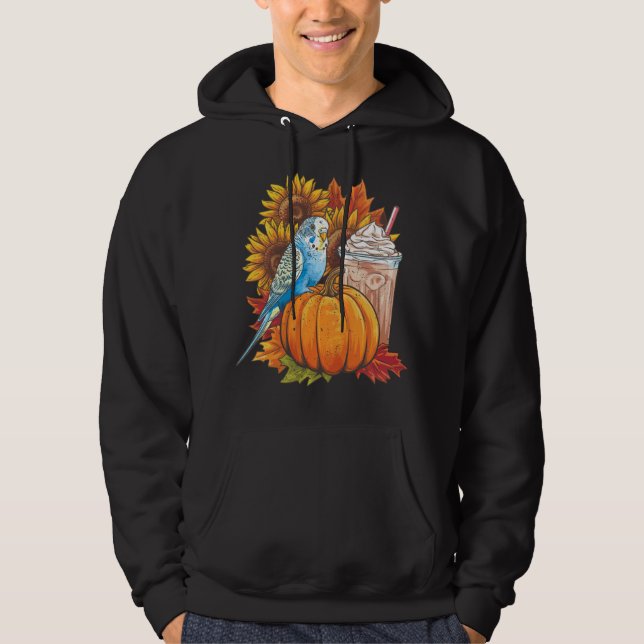 Budgie Parakeet Pumpkin Spice Latte Lovers Budgeri Hoodie (Front)