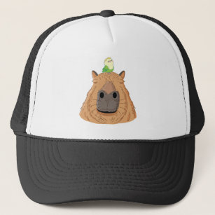Budgie sitting on Capybara Friendly Animals Rodent Trucker Hat