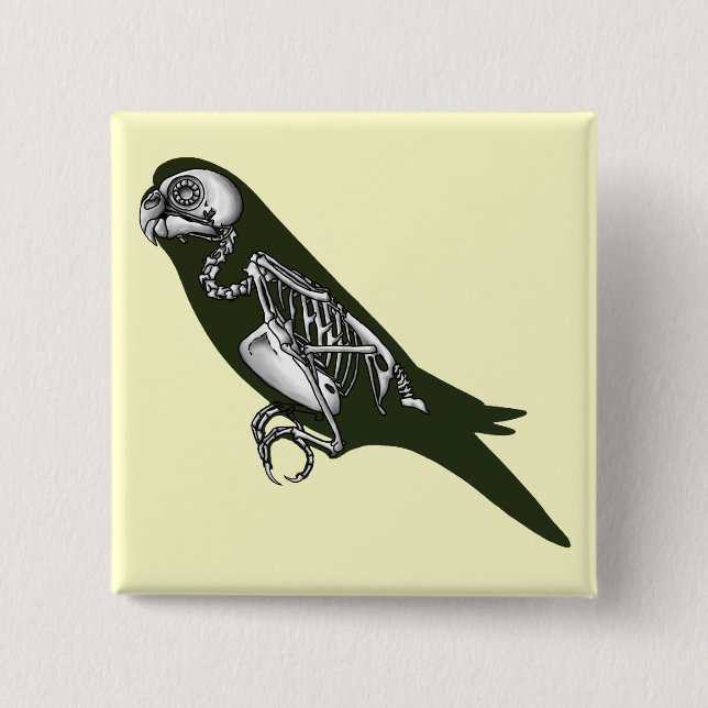 Budgie skeleton 15 cm square badge (Front)