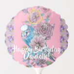 Budgie Watercolor floral Ladies Birthday Balloon<br><div class="desc">Blue Budgie Watercolor Lilac floral Ladies Girls Birthday Balloon. A glorious product made from my original watercolor paintings.</div>