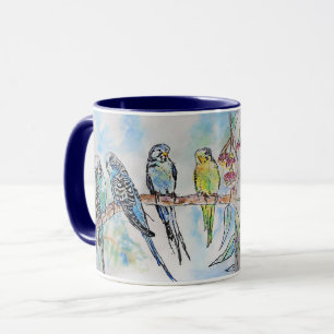 Budgie Watercolor Mug Royal Navy Blue