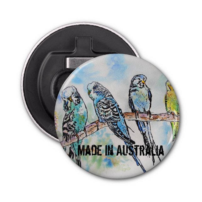 Budgie Watercolour Bird Cute Made In Australia Bottle Opener (Front)