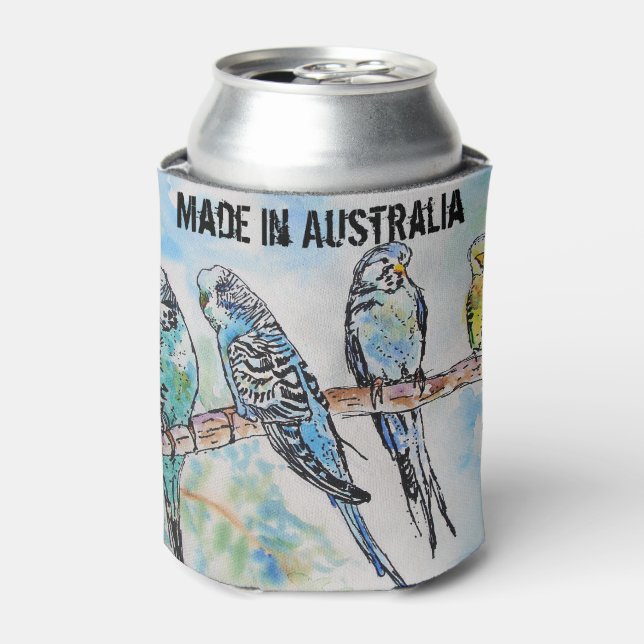Budgie Watercolour Bird Cute Made In Australia Can Cooler (Can Front)