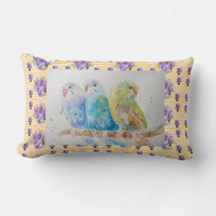 Budgie Watercolour budgies Cushion Yellow Floral