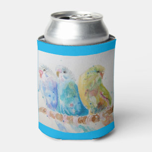 Budgie Watercolour Painting bird Budgies Aqua Teal Can Cooler
