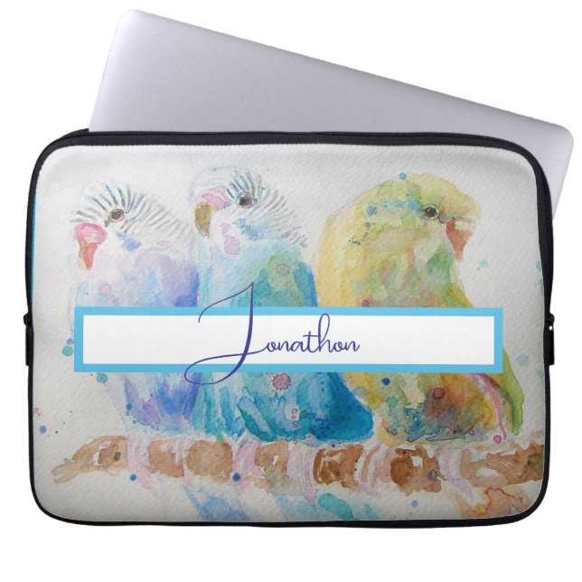 Budgie Watercolour Painting bird Budgies Aqua Teal Laptop Sleeve (Front)