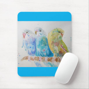 Budgie Watercolour Painting bird Budgies Aqua Teal Mouse Pad