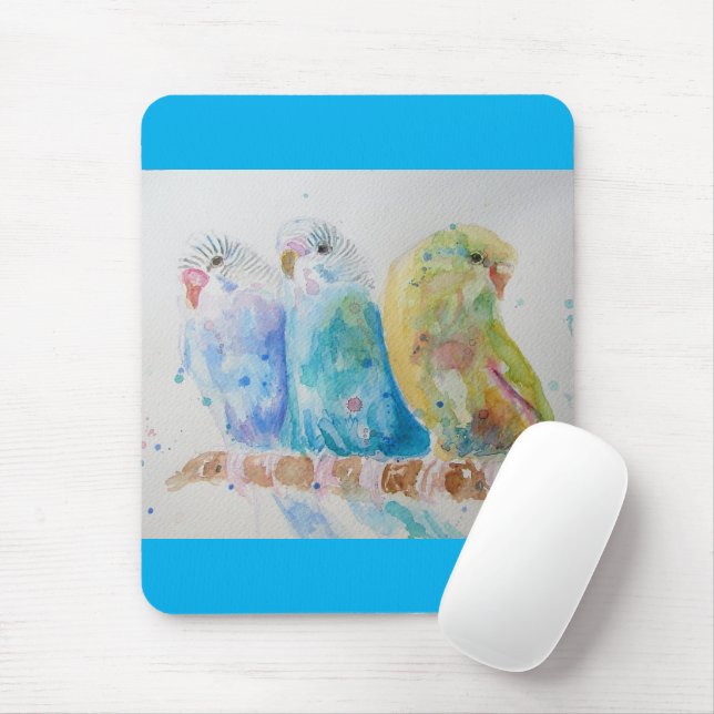 Budgie Watercolour Painting bird Budgies Aqua Teal Mouse Pad (With Mouse)