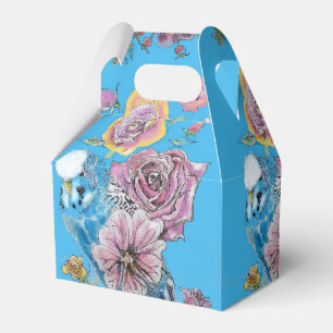 Budgie Wedding Cake Favour Box Blue Roses