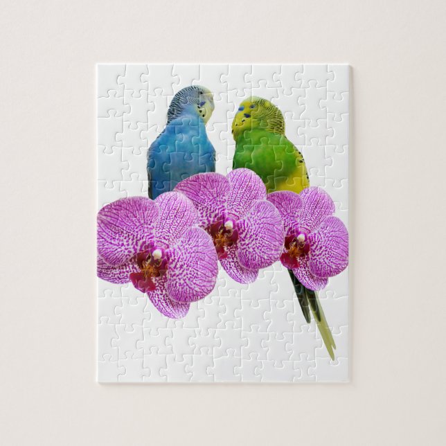 Budgie with Purple Orchid Jigsaw Puzzle (Vertical)