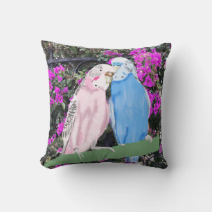 Budgies and Pinky Mauve Bougainvillea Cushion