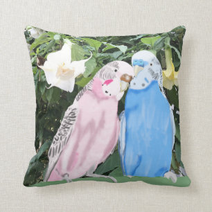 Budgies and White Angel Trumpet Flowers Cushion
