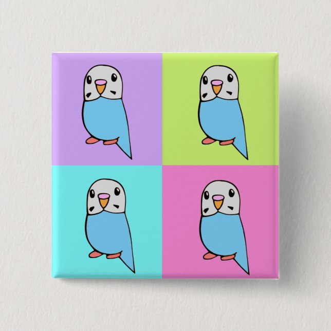 Budgies Pop Art 15 Cm Square Badge (Front)