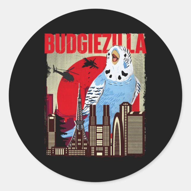 Budgiezilla Parakeet Budgie Budgerigar Bird Classic Round Sticker (Front)