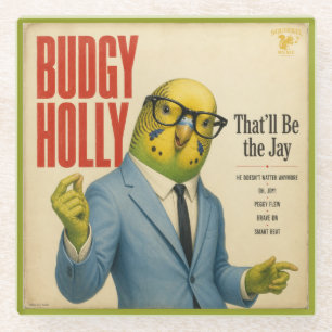 Budgy Holly Album: a Parody Glass Coaster
