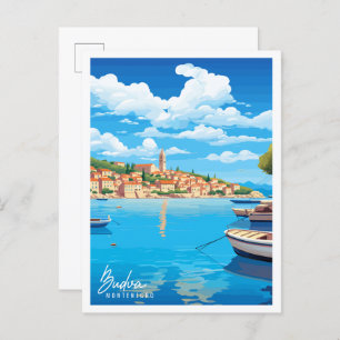 Budva Montenegro vintage travel illustration Postcard
