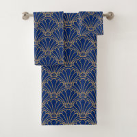 Bue and Gold Art Deco Fan Flower Motif