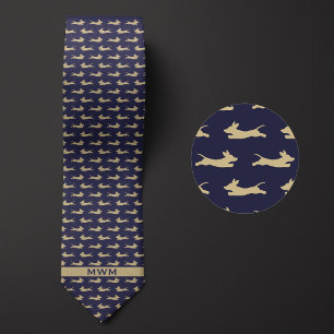 Bue and Gold Running Dachshund Tie
