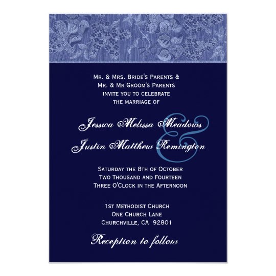 Bue and Midnight Midnight Damask Wedding Template Card