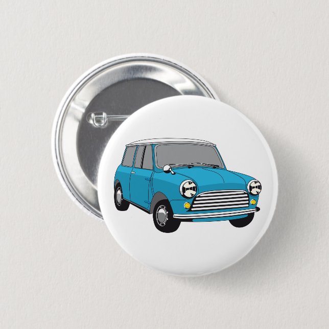 Bue British Oldtimer Mini Cooper 6 Cm Round Badge (Front & Back)