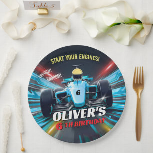 Bue Grand Prix Racing Car Birthday Paper Plate