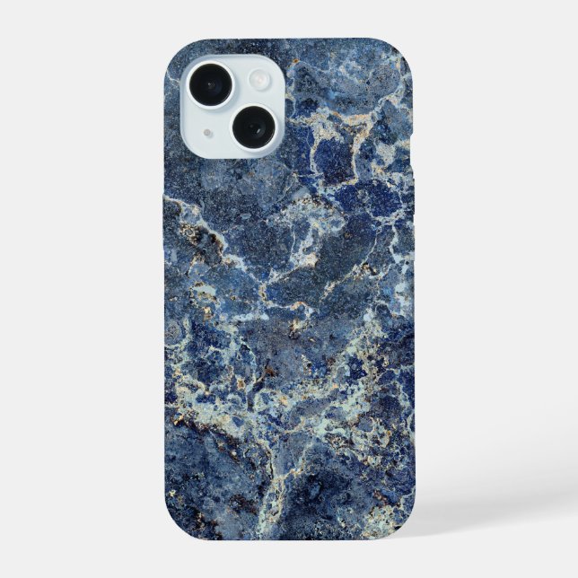 Bue Grey Black Marble & Beige Veins iPhone 15 Case (Back)