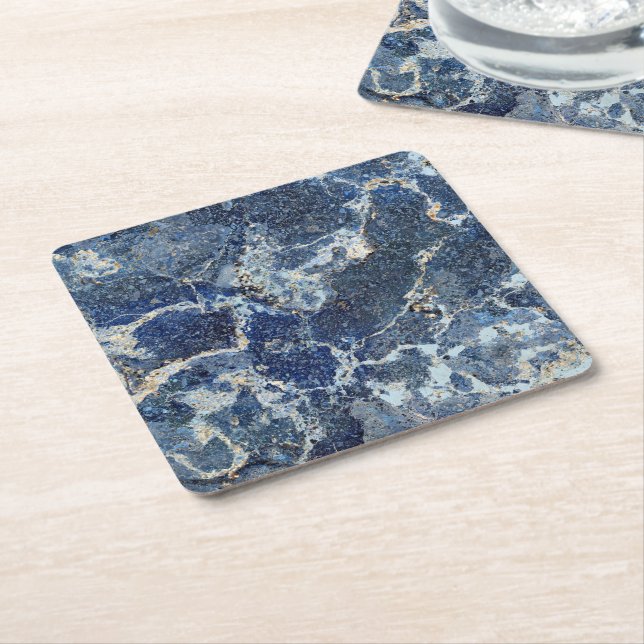 Bue Grey Black Marble & Beige Veins Square Paper Coaster (Angled)
