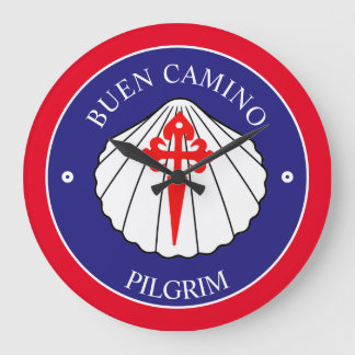 Buen Camino pilgrims cross shell Large Clock