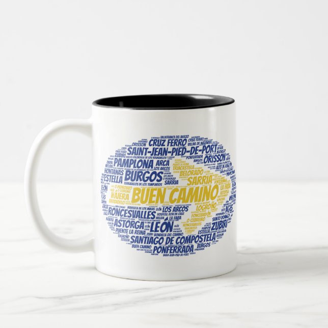 Buen Camino Word Art Two-Tone Coffee Mug (Left)